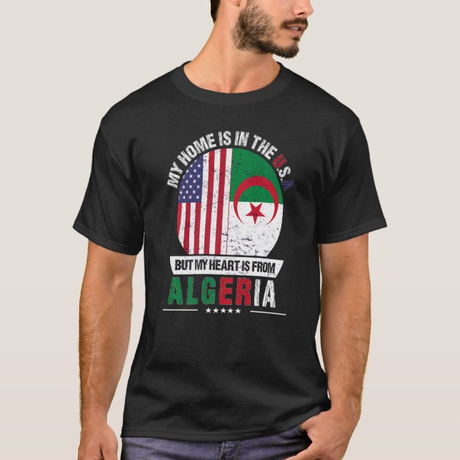 T-shirt Algérien-Américain Le Coeur Du Patriote D'Algérie  (Devant)