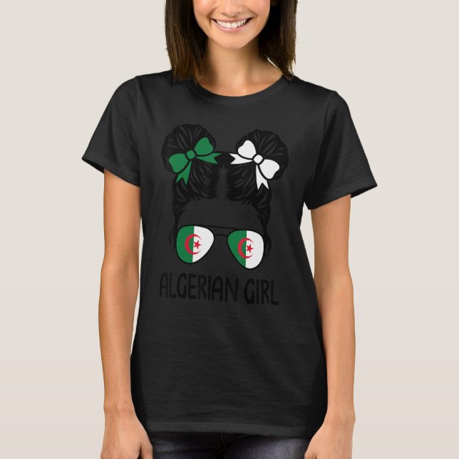 T-shirt Algérien Girl Messy Hair Algeria Pride Patriotic W (Devant)