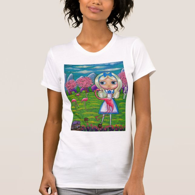 T-shirt Alice au pays des merveilles et les Flamants roses (Devant)
