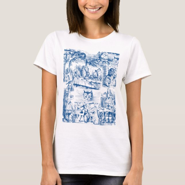 T-shirt Alice dans des labeurs bleus et blancs du pays des (Devant)