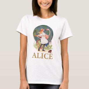 T-SHIRT ALICE ET LE FLAMANT ROSE ROSE JOUENT DE LA CROQUET