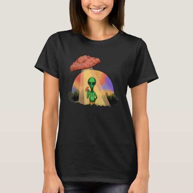 T-shirt Alien Abducted UFO Mushroom Psychedelic Trippy Out (Devant)