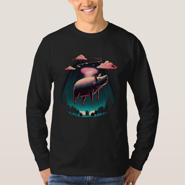 T-shirt Alien Abduction Pig UFO Spaceship Extraterrestrial (Devant)
