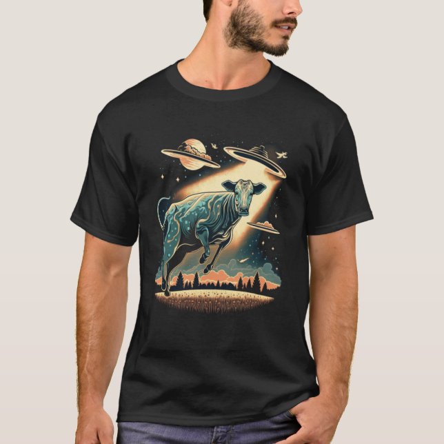 T-shirt Alien Abduction Vache OVNI vaisseau spatial Extrat (Devant)