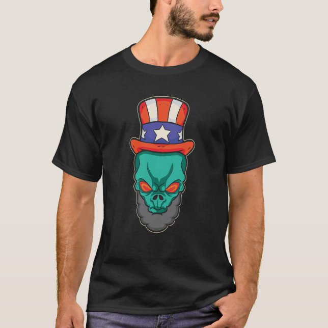 T-shirt Alien Abraham Lincoln USA Flag 4th of July (Devant)