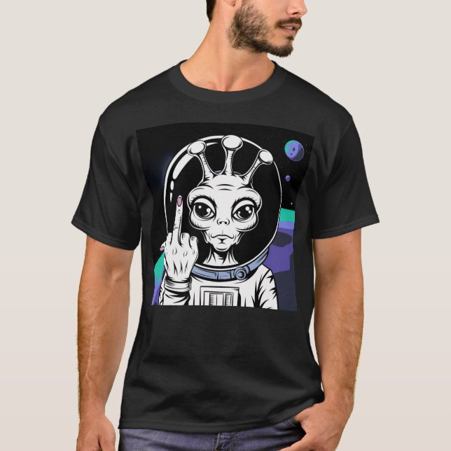 T-shirt alien astronaute drôle mi-doigt (Devant)
