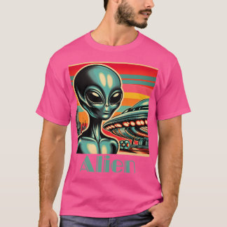 T-shirt Alien Avec Ufo Retro Style