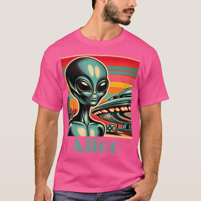 T-shirt Alien Avec Ufo Retro Style (Devant)