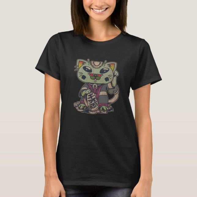 T-shirt Alien Beckoning Cat Maneki Neko   Cat (Devant)