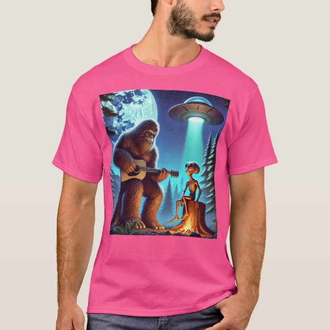 T-shirt Alien Bigfoot Guitare Sasquatch Ufo Cadeaux Pour H (Devant)