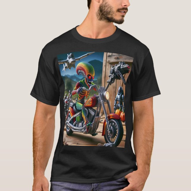 T-shirt Alien Biker in a Futuristic World (Devant)