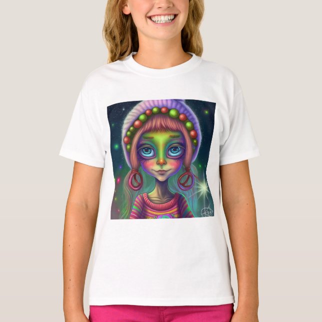 T-shirt Alien, Cadeau de fille hippie . (Devant)