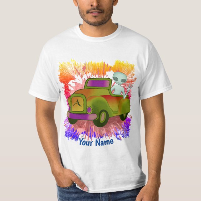 T-shirt Alien Conduisant une Voiture (Devant)