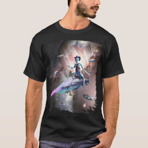 T-shirt Alien Cowboy Dans L'Espace Chevauchant Requin Lase