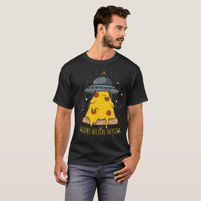 T-shirt Alien Croit en Pizza (Devant entier)