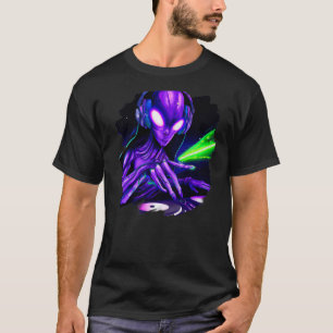 T-shirt Alien Cyborg DJ Robot Record Techno Music Cool Ali
