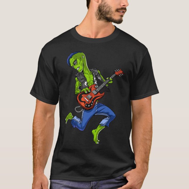 T-shirt Alien de l'espace jouant de la guitare (Devant)