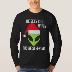 T-shirt Alien de l'espace vert Noël Santa Hat Ufo Mar