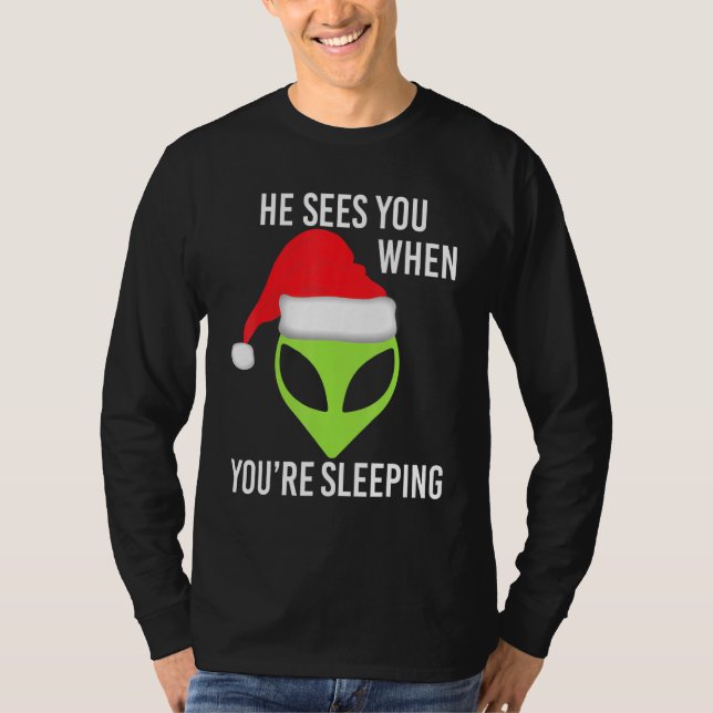 T-shirt Alien de l'espace vert Noël Santa Hat Ufo Mar (Devant)