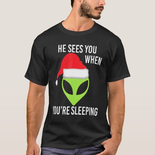 T-shirt Alien de l'espace vert Noël Santa Hat Ufo Mar (Devant)