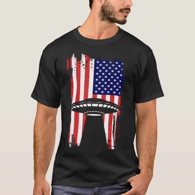 T-shirt Alien de l'Ufo Enduction 4 juillet Cadeau Usa Drap (Devant)