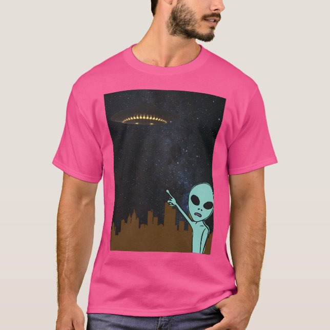T-shirt Alien De Ville Et Ufo. (Devant)