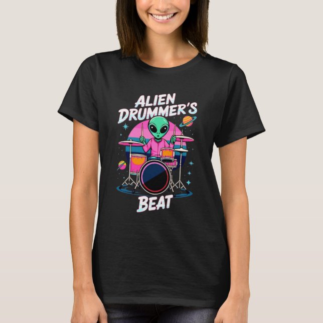 T-shirt Alien Drummer's Beat - Funky Alien Graphic (Devant)