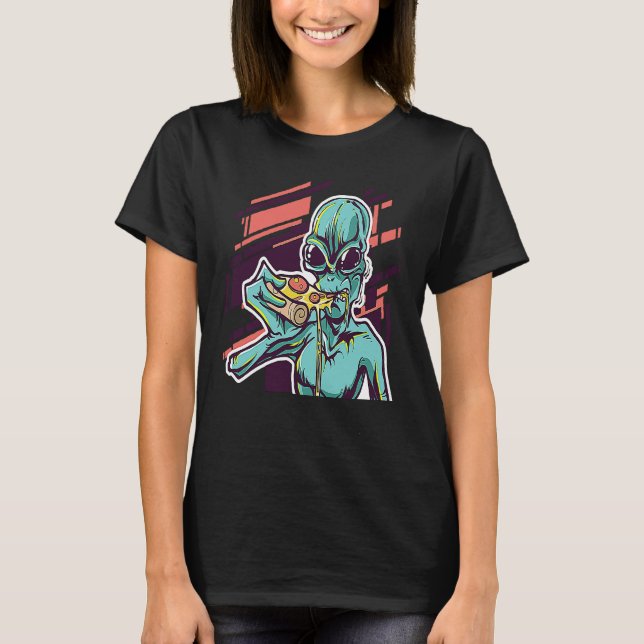 T-shirt Alien Eating Pizza Modern UFO Martian (Devant)