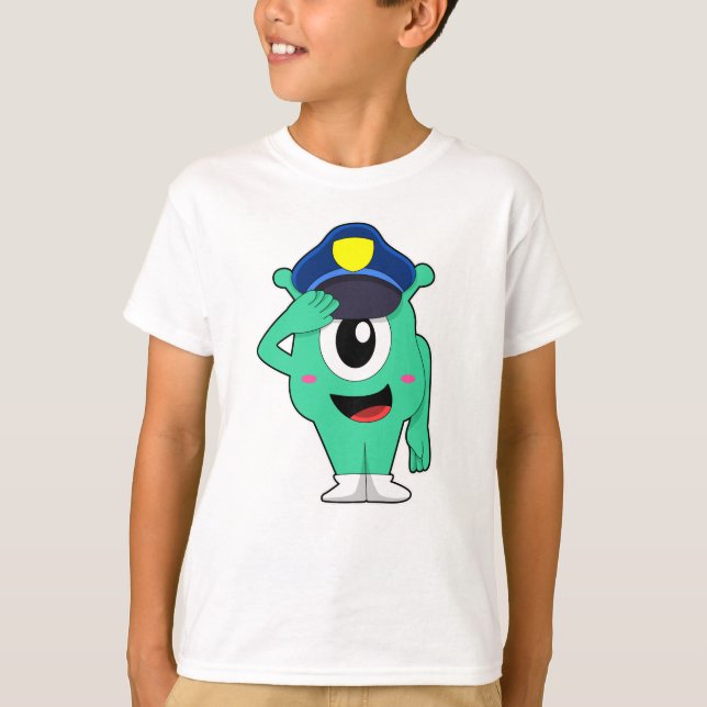 T-shirt Alien en tant que policier avec casquette de polic (Devant)