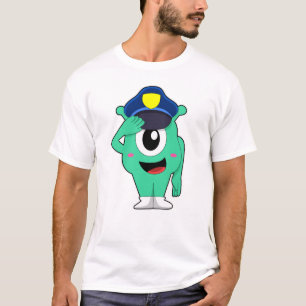 T-shirt Alien en tant que policier avec casquette de polic