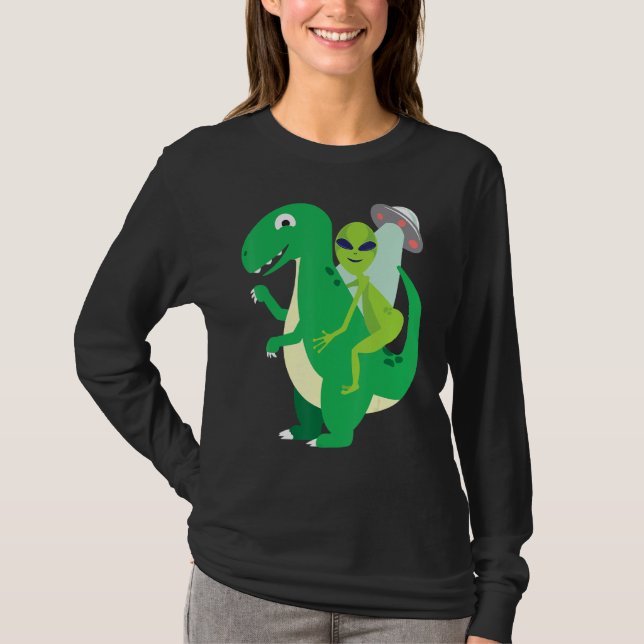 T-shirt Alien équitation T Rex Cool Dinosaur Dino Hallowee (Devant)