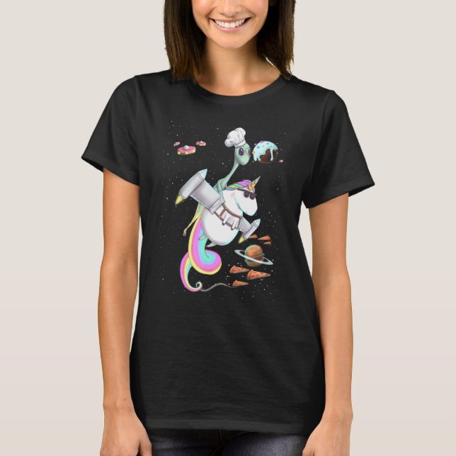 T-shirt Alien équitation Unicorn Alimentation Pizza Space  (Devant)