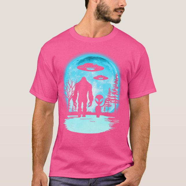 T-shirt Alien Et Bigfoot Lune Drôle (Devant)
