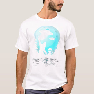 T-shirt Alien Et Bigfoot Pleine lune Sasquatch Ufo Pour Ho