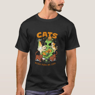 T-shirt Alien et chats en harmonie