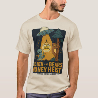 T-shirt Alien et ours Heist miel - Drôle OVNI & Ours