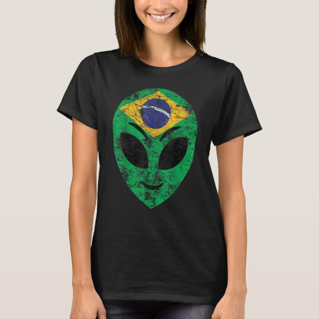 T-shirt Alien Face Vintage Brazil Flag (Devant)