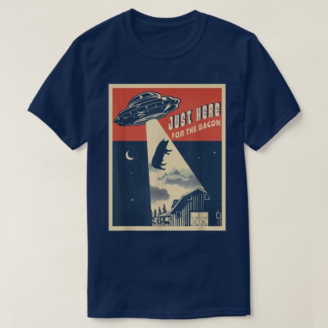 T-shirt Alien Farm Abduction Beam Funny Retro Bacon Lover  (Design devant)