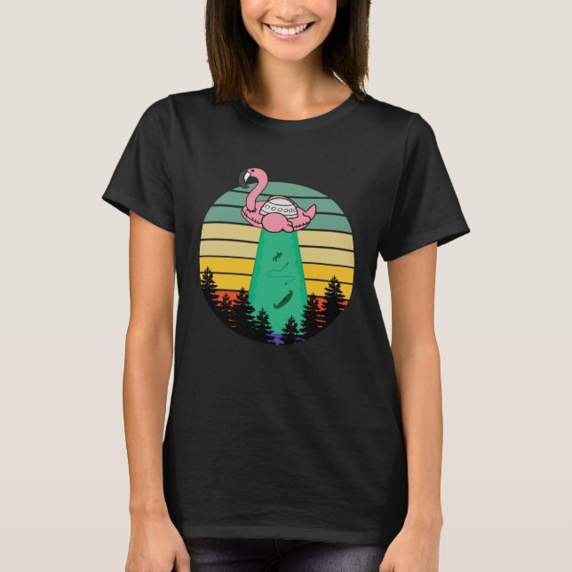T-shirt Alien Flamingo Abduction  Fun Flamingo UFO Flying  (Devant)