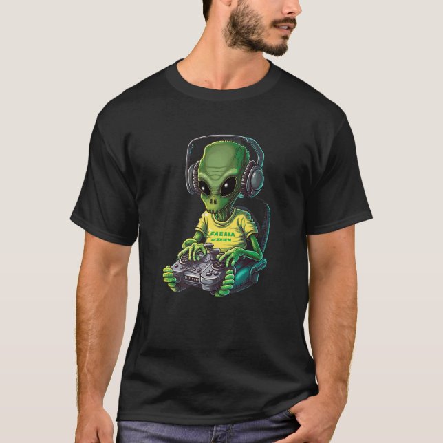 T-shirt Alien Gamer Video Games Boys Kids Teens Gaming Gra (Devant)