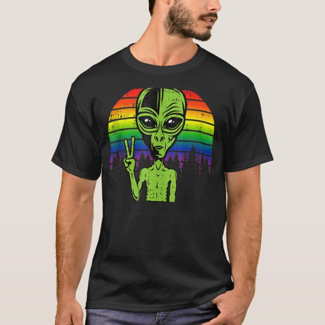 T-shirt Alien Gaylien Lgbt Gay pride Rainbow Flag Ufo (Devant)