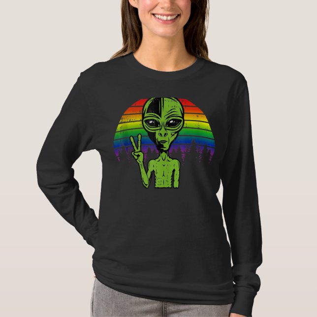 T-shirt Alien Gaylien Lgbt Gay pride Rainbow Flag Ufo (Devant)