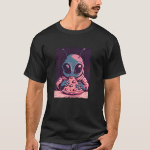 T-shirt Alien Gris Bébé Mangeant Une Tranche De Pizza Extr