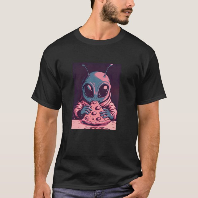 T-shirt Alien Gris Bébé Mangeant Une Tranche De Pizza Extr (Devant)