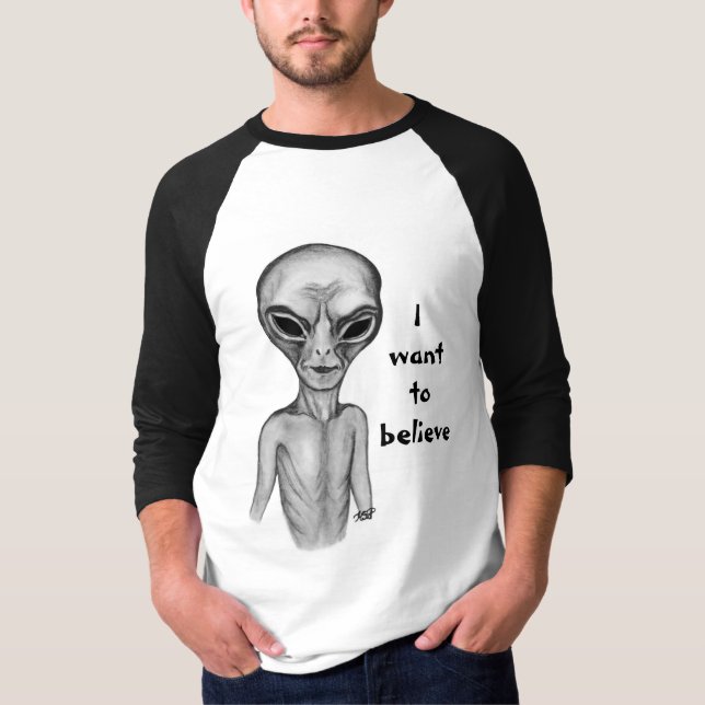 T-shirt Alien gris, je veux croire (Devant)