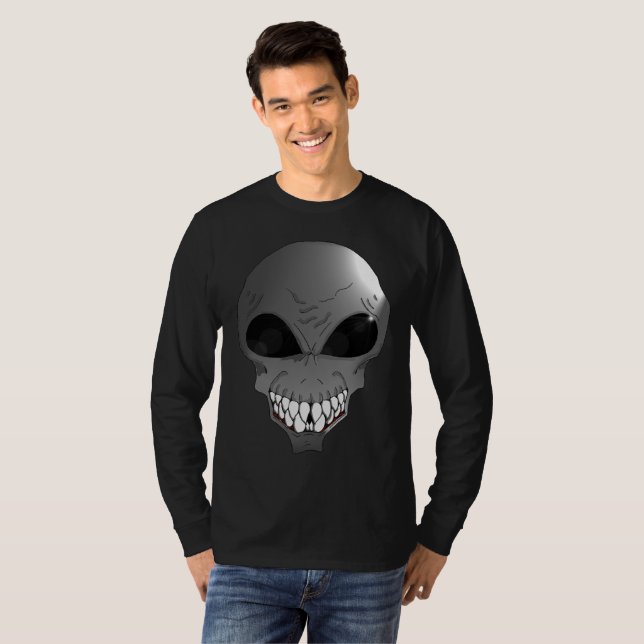 T-shirt alien gris pour homme à manches longues de (Devant entier)