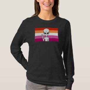 T-shirt Alien Head Ufo Peace Sign Gaylien Lesbian Pride Fl