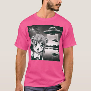 T-shirt Alien Invasion Sci-Fi Humour Anime Girl Selfie Ave