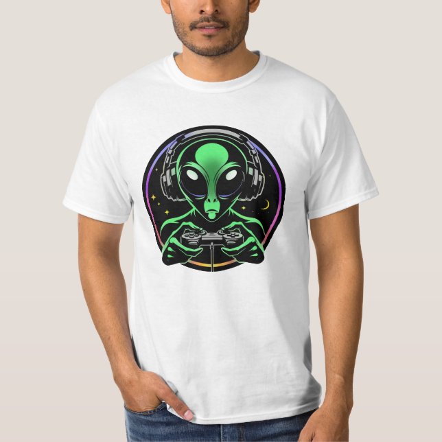 T-shirt Alien Jouant Aux Jeux Vidéo | Stellar Game Smasher (Devant)