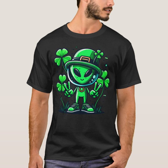 T-shirt Alien Jour de la Saint Patrick Shamrock Irish Holi (Devant)